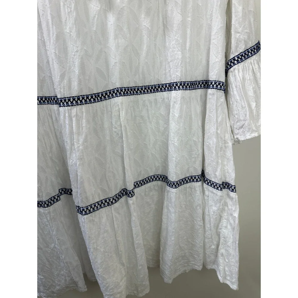 Tommy Bahama Cotton Clip Embroidered Tiered Cover Up Dress White & Blue Large - Picture 4 of 11
